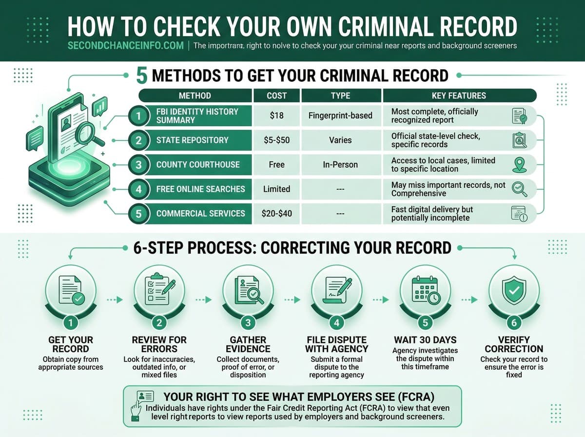 Background check infographic — check-your-record visual guide from secondchanceinfo.com